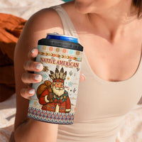 Native American Christmas 4 in 1 Can Cooler Tumbler with Beige Tribal Pattern Santa Claus and Dreamcatcher Motif - Wonder Print Shop