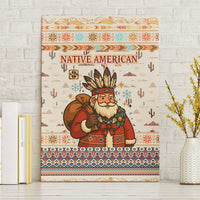 Native American Christmas Canvas Wall Art with Beige Tribal Pattern Santa Claus and Dreamcatcher Motif - Wonder Print Shop