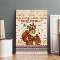 Native American Christmas Canvas Wall Art with Beige Tribal Pattern Santa Claus and Dreamcatcher Motif - Wonder Print Shop