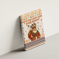 Native American Christmas Canvas Wall Art with Beige Tribal Pattern Santa Claus and Dreamcatcher Motif - Wonder Print Shop