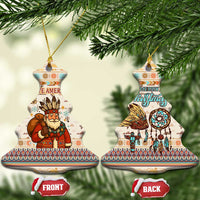 Native American Christmas Ceramic Ornament with Beige Tribal Pattern Santa Claus and Dreamcatcher Motif - Wonder Print Shop
