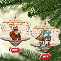 Native American Christmas Ceramic Ornament with Beige Tribal Pattern Santa Claus and Dreamcatcher Motif - Wonder Print Shop