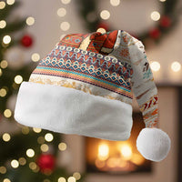 Native American Christmas Santa Hat with Beige Tribal Pattern Santa Claus and Dreamcatcher Motif - Wonder Print Shop