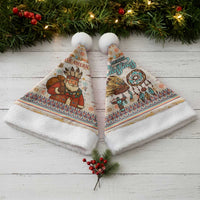 Native American Christmas Santa Hat with Beige Tribal Pattern Santa Claus and Dreamcatcher Motif - Wonder Print Shop