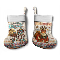 Native American Christmas Stocking with Beige Tribal Pattern Santa Claus and Dreamcatcher Motif - Wonder Print Shop
