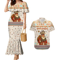 Native American Christmas Couples Matching Mermaid Dress and Hawaiian Shirt with Beige Tribal Pattern Santa Claus and Dreamcatcher Motif - Wonder Print Shop