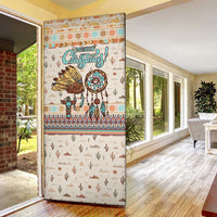 Native American Christmas Door Cover with Beige Tribal Pattern Santa Claus and Dreamcatcher Motif - Wonder Print Shop