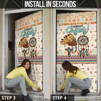 Native American Christmas Door Cover with Beige Tribal Pattern Santa Claus and Dreamcatcher Motif - Wonder Print Shop