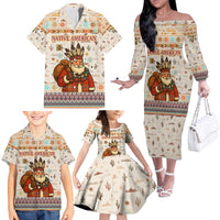 Native American Christmas Family Matching Off The Shoulder Long Sleeve Dress and Hawaiian Shirt with Beige Tribal Pattern Santa Claus and Dreamcatcher Motif - Wonder Print Shop