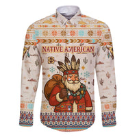 Native American Christmas Family Matching Off The Shoulder Long Sleeve Dress and Hawaiian Shirt with Beige Tribal Pattern Santa Claus and Dreamcatcher Motif - Wonder Print Shop