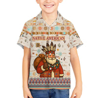 Native American Christmas Family Matching Off The Shoulder Long Sleeve Dress and Hawaiian Shirt with Beige Tribal Pattern Santa Claus and Dreamcatcher Motif - Wonder Print Shop