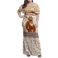 Native American Christmas Family Matching Off Shoulder Maxi Dress and Hawaiian Shirt with Beige Tribal Pattern Santa Claus and Dreamcatcher Motif - Wonder Print Shop
