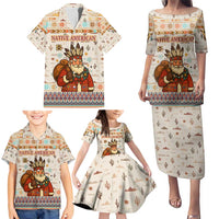 Native American Christmas Family Matching Puletasi and Hawaiian Shirt with Beige Tribal Pattern Santa Claus and Dreamcatcher Motif - Wonder Print Shop