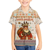 Native American Christmas Family Matching Short Sleeve Bodycon Dress and Hawaiian Shirt with Beige Tribal Pattern Santa Claus and Dreamcatcher Motif - Wonder Print Shop
