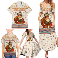 Native American Christmas Family Matching Summer Maxi Dress and Hawaiian Shirt with Beige Tribal Pattern Santa Claus and Dreamcatcher Motif - Wonder Print Shop
