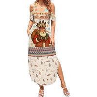 Native American Christmas Family Matching Summer Maxi Dress and Hawaiian Shirt with Beige Tribal Pattern Santa Claus and Dreamcatcher Motif - Wonder Print Shop