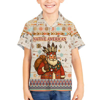 Native American Christmas Family Matching Summer Maxi Dress and Hawaiian Shirt with Beige Tribal Pattern Santa Claus and Dreamcatcher Motif - Wonder Print Shop