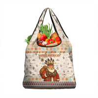 Native American Christmas Grocery Bag with Beige Tribal Pattern Santa Claus and Dreamcatcher Motif - Wonder Print Shop