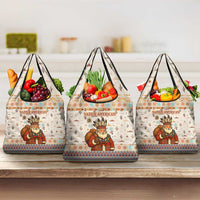 Native American Christmas Grocery Bag with Beige Tribal Pattern Santa Claus and Dreamcatcher Motif - Wonder Print Shop