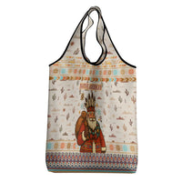 Native American Christmas Grocery Bag with Beige Tribal Pattern Santa Claus and Dreamcatcher Motif - Wonder Print Shop