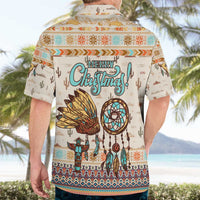 Native American Christmas Hawaiian Shirt with Beige Tribal Pattern Santa Claus and Dreamcatcher Motif - Wonder Print Shop