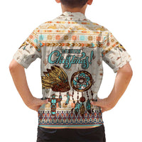 Native American Christmas Hawaiian Shirt with Beige Tribal Pattern Santa Claus and Dreamcatcher Motif - Wonder Print Shop