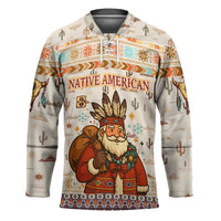 Native American Christmas Hockey Jersey with Beige Tribal Pattern Santa Claus and Dreamcatcher Motif - Wonder Print Shop