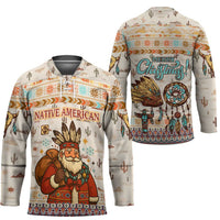 Native American Christmas Hockey Jersey with Beige Tribal Pattern Santa Claus and Dreamcatcher Motif - Wonder Print Shop