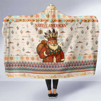Native American Christmas Hooded Blanket with Beige Tribal Pattern Santa Claus and Dreamcatcher Motif - Wonder Print Shop