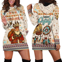 Native American Christmas Hoodie Dress with Beige Tribal Pattern Santa Claus and Dreamcatcher Motif - Wonder Print Shop