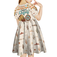 Native American Christmas Kid Short Sleeve Dress with Beige Tribal Pattern Santa Claus and Dreamcatcher Motif - Wonder Print Shop