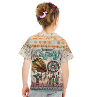 Native American Christmas Kid T Shirt with Beige Tribal Pattern Santa Claus and Dreamcatcher Motif - Wonder Print Shop