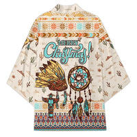 Native American Christmas Kimono with Beige Tribal Pattern Santa Claus and Dreamcatcher Motif - Wonder Print Shop