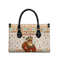 Native American Christmas Leather Bag with Beige Tribal Pattern Santa Claus and Dreamcatcher Motif - Wonder Print Shop