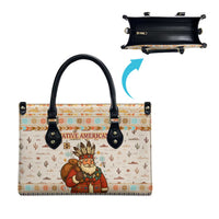 Native American Christmas Leather Bag with Beige Tribal Pattern Santa Claus and Dreamcatcher Motif - Wonder Print Shop