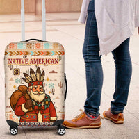 Native American Christmas Luggage Cover with Beige Tribal Pattern Santa Claus and Dreamcatcher Motif - Wonder Print Shop