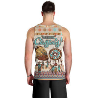Native American Christmas Men Tank Top with Beige Tribal Pattern Santa Claus and Dreamcatcher Motif - Wonder Print Shop