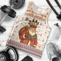 Native American Christmas Men Tank Top with Beige Tribal Pattern Santa Claus and Dreamcatcher Motif - Wonder Print Shop