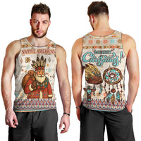 Native American Christmas Men Tank Top with Beige Tribal Pattern Santa Claus and Dreamcatcher Motif - Wonder Print Shop