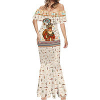 Native American Christmas Mermaid Dress with Beige Tribal Pattern Santa Claus and Dreamcatcher Motif - Wonder Print Shop
