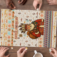 Native American Christmas Puzzle with Beige Tribal Pattern Santa Claus and Dreamcatcher Motif - Wonder Print Shop