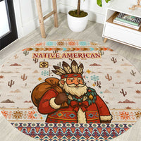 Native American Christmas Round Carpet with Beige Tribal Pattern Santa Claus and Dreamcatcher Motif - Wonder Print Shop