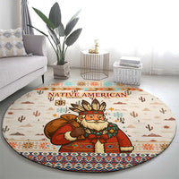 Native American Christmas Round Carpet with Beige Tribal Pattern Santa Claus and Dreamcatcher Motif - Wonder Print Shop