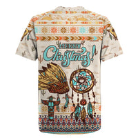 Native American Christmas Rugby Jersey with Beige Tribal Pattern Santa Claus and Dreamcatcher Motif - Wonder Print Shop