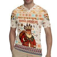 Native American Christmas Rugby Jersey with Beige Tribal Pattern Santa Claus and Dreamcatcher Motif - Wonder Print Shop