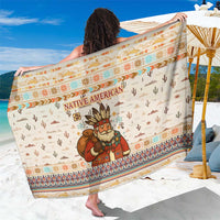 Native American Christmas Sarong with Beige Tribal Pattern Santa Claus and Dreamcatcher Motif - Wonder Print Shop