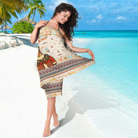 Native American Christmas Sarong with Beige Tribal Pattern Santa Claus and Dreamcatcher Motif - Wonder Print Shop