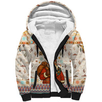 Native American Christmas Sherpa Hoodie with Beige Tribal Pattern Santa Claus and Dreamcatcher Motif - Wonder Print Shop