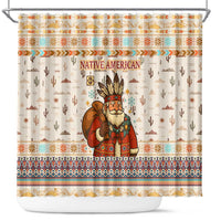 Native American Christmas Shower Curtain with Beige Tribal Pattern Santa Claus and Dreamcatcher Motif - Wonder Print Shop