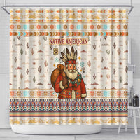 Native American Christmas Shower Curtain with Beige Tribal Pattern Santa Claus and Dreamcatcher Motif - Wonder Print Shop